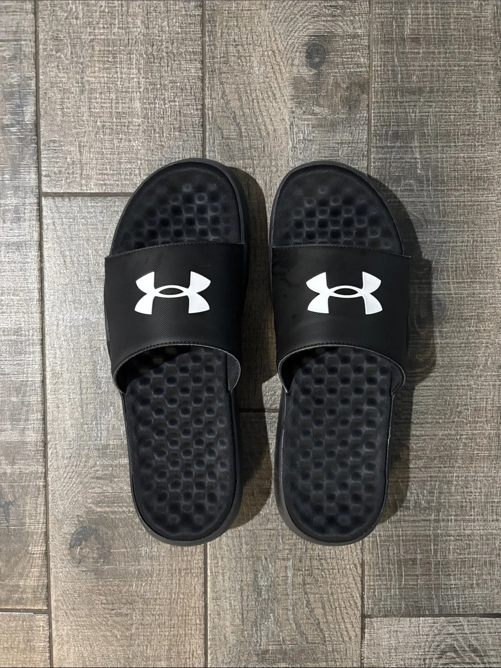 Under Armour Black Slides with White Logo Strap